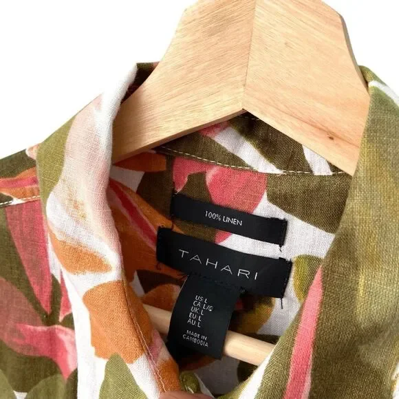 Tahari 100% Linen Floral Patterned Polo Shirt Dress in Size Large - Picture 8 of 13